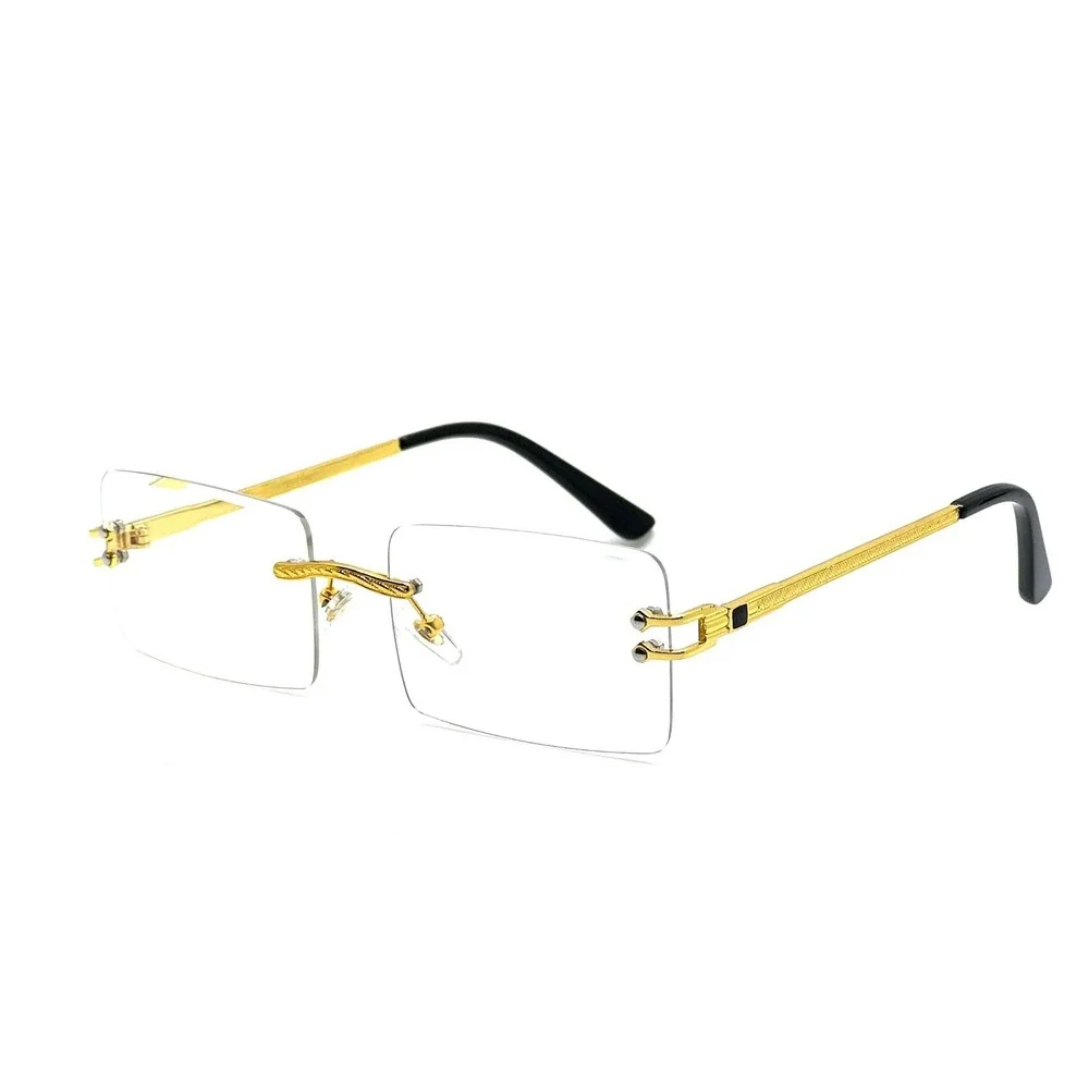 Rimless‎ Rectangle Gold Frame Clear Lens Fashion Sunglasses Hip Hop Eyeglasses